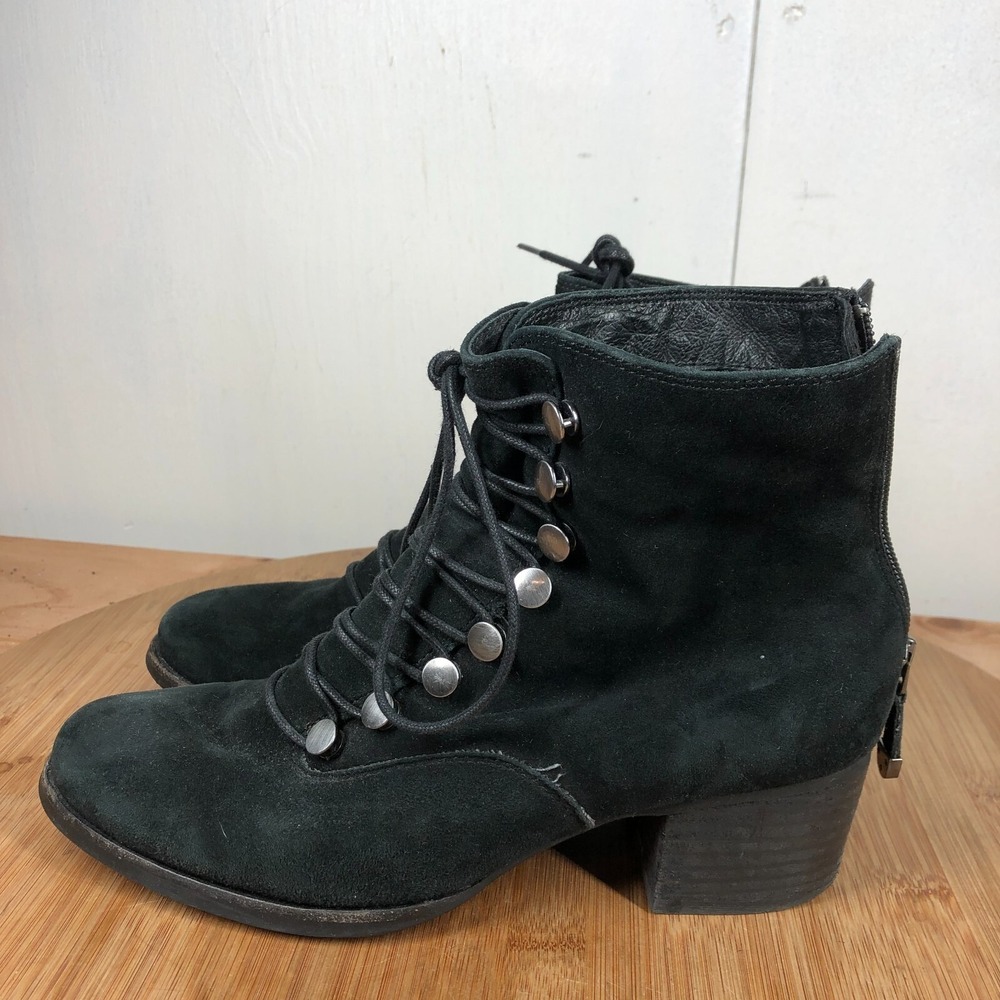 Earth Doral Women size 7 Shoes Black Leather Block Heel Zip Lace Up Casual boots